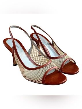 LAMBERTSON TRUEX Cognac Leather “Cage” Slingback Heels